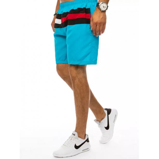 Plavecké pánske šortky svetlomodrej farby s kontrastnými pruhmi