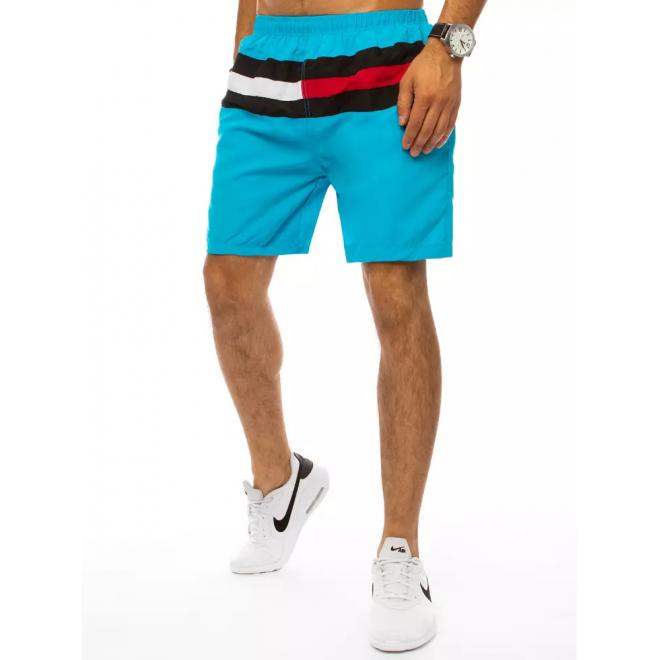 Plavecké pánske šortky svetlomodrej farby s kontrastnými pruhmi