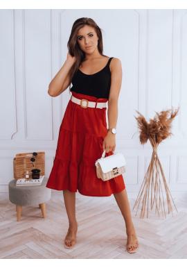 Midi dámska sukňa červenej farby s pleteným opaskom