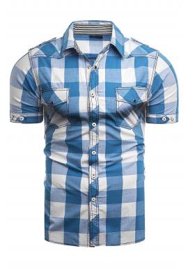 Pánska kockovaná košeľa s krátkym rukávom v svetlomodrej farbe