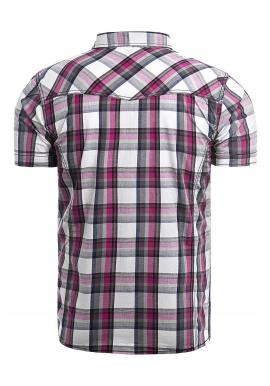 Károvaná pánska košeľa tmavoružovej farby s krátkym rukávom