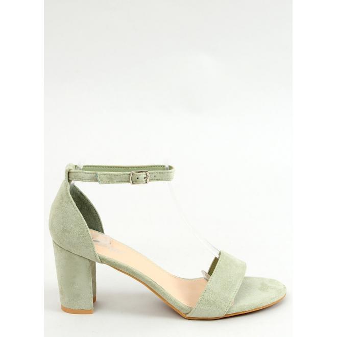 Dámske semišové sandále na stabilnom podpätku v zelenej farbe