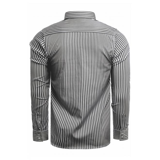 Pásikavá pánska košeľa čierno-bielej farby s dlhým rukávom