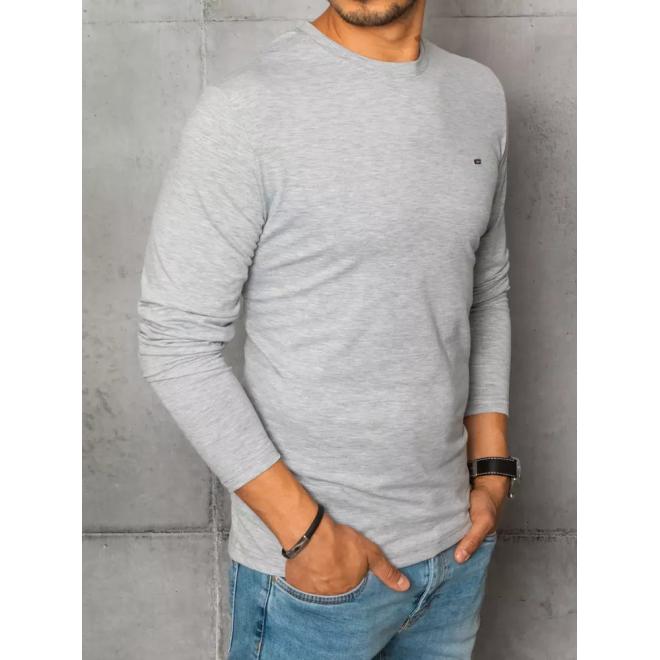 Hladké pánske tričko sivej farby s dlhým rukávom