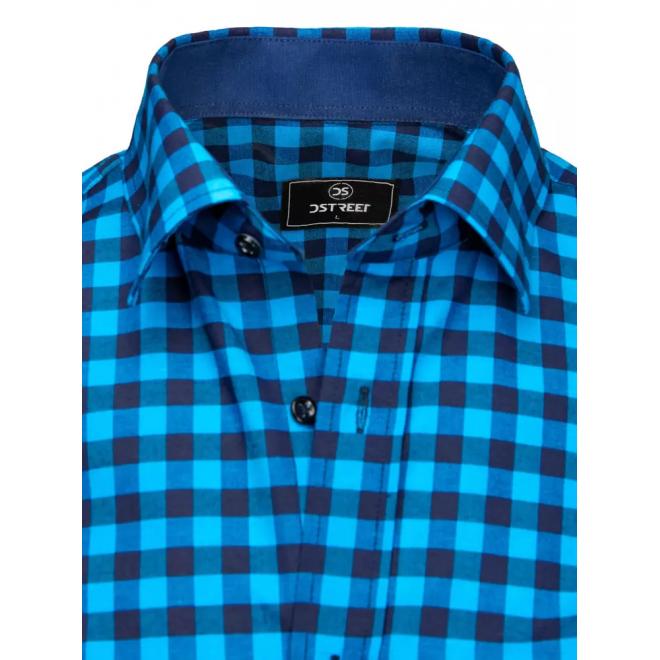 Pánska kockovaná košeľa s vreckami na hrudi v modrej farbe