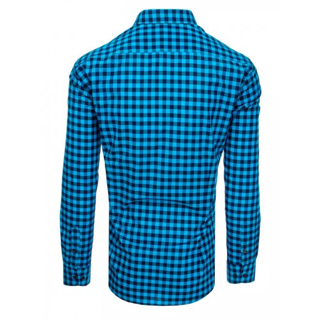 Pánska kockovaná košeľa s vreckami na hrudi v modrej farbe