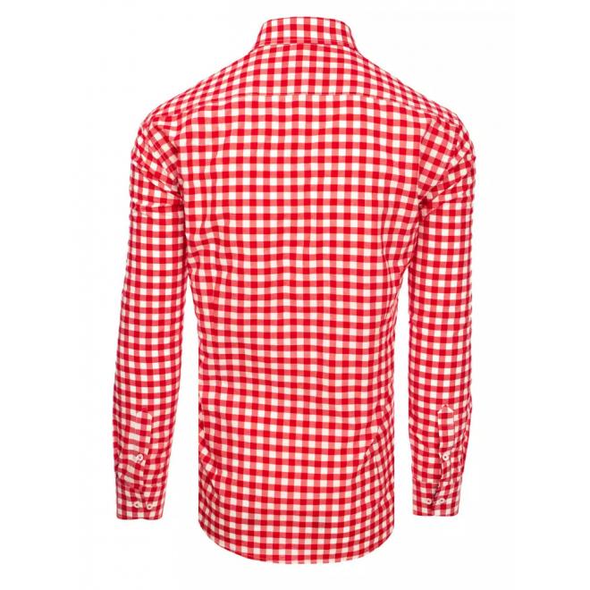 Červeno-biela kockovaná košeľa s dlhým rukávom pre pánov