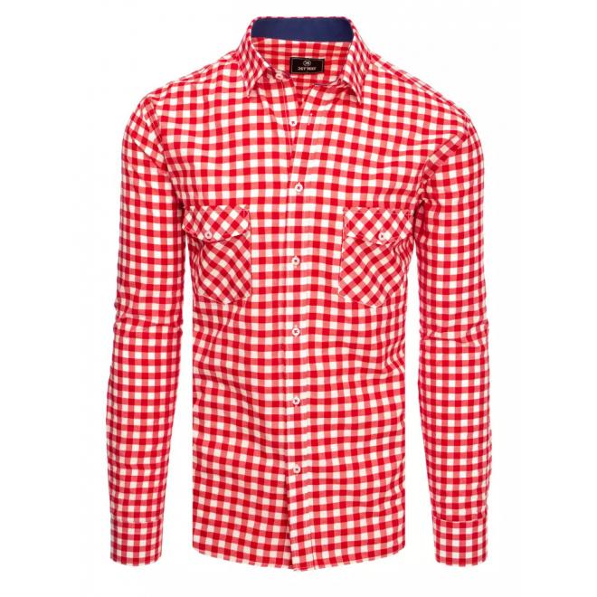 Červeno-biela kockovaná košeľa s dlhým rukávom pre pánov