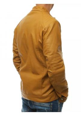 Kožená pánska bunda khaki farby s prešívanými detailami