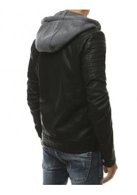 Pánska kožená bunda s prešívanými detailami v čiernej farbe