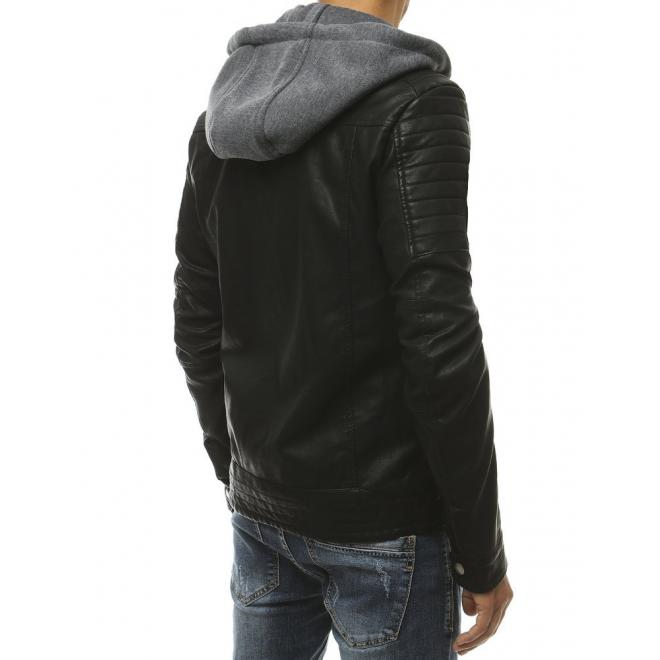 Pánska kožená bunda s prešívanými detailami v čiernej farbe