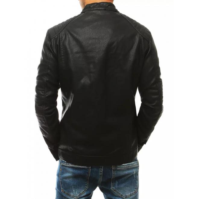 Oteplená pánska kožená bunda čiernej farby