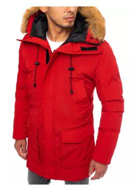 Červená zimná bunda s dlhším strihom pre pánov