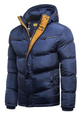 Pánska zimná bunda s prešívaním v modro-hnedej farbe