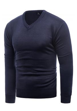Tmavomodrý klasický sveter s véčkovým výstrihom pre pánov