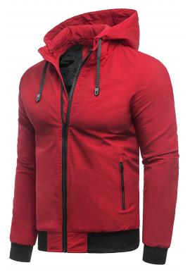 Pánska prechodná bunda s kapucňou v červenej farbe