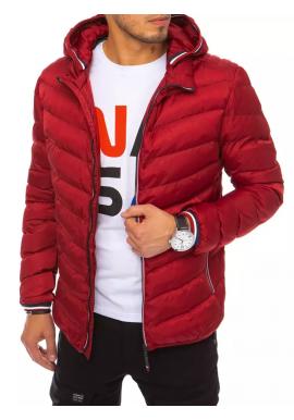 Pánska prešívaná bunda s odopínacou kapucňou v červenej farbe