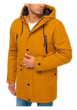 Zimná pánska bunda žltej farby s neodopínacou kapucňou