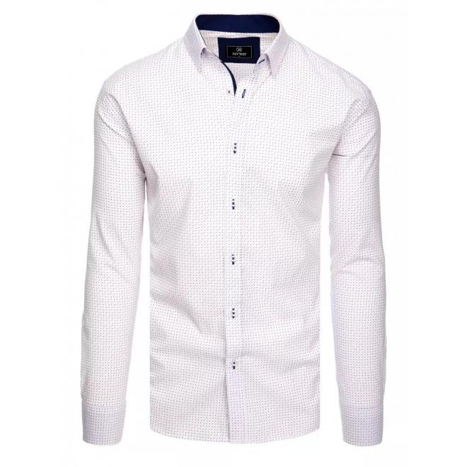 Pánska vzorovaná košeľa s dlhým rukávom v bielej farbe