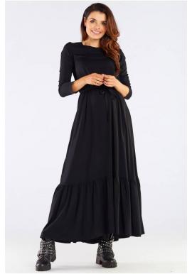 Čierne dlhé šaty s volánom a šnurovaním pre dámy