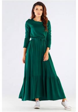 Dlhé dámske šaty zelenej farby s volánom a šnurovaním