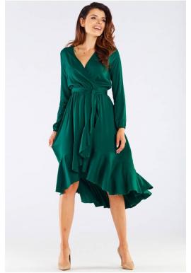 Dámske elegantné šaty s viazaním v páse v zelenej farbe