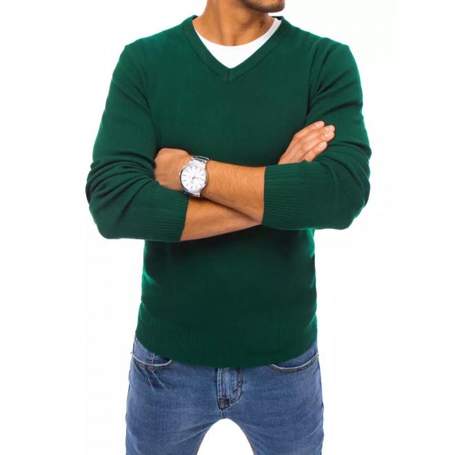 Pánsky klasický sveter s véčkovým výstrihom v zelenej farbe