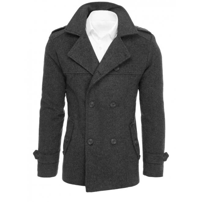 Pánsky dvojradový kabát s opaskom v tmavosivej farbe