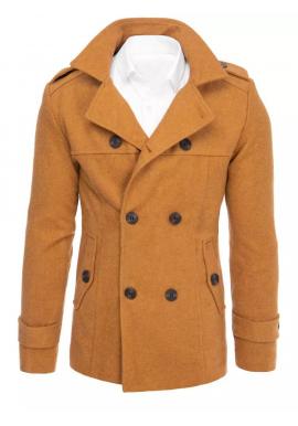 Pánsky dvojradový kabát s opaskom v hnedej farbe