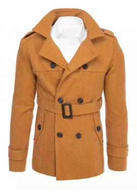 Pánsky dvojradový kabát s opaskom v hnedej farbe