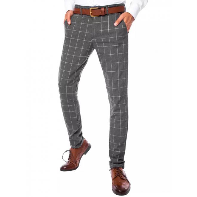 Sivé elegantné nohavice s kockovaným vzorom pre pánov