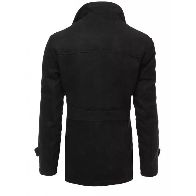 Pánsky dvojradový kabát s vreckom na hrudi v čiernej farbe