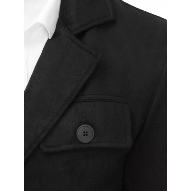Pánsky dvojradový kabát s vreckom na hrudi v čiernej farbe