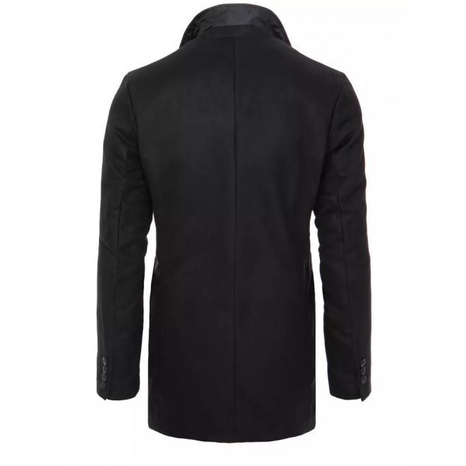 Pánsky dlhší dvojradový kabát s ozdobnými gombíkmi v čiernej farbe