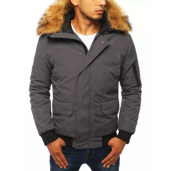 Pánska zimná bunda s kapucňou v tmavosivej farbe
