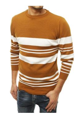 Klasický pánsky sveter hnedej farby s kontrastnými pruhmi