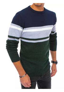 Módny pánsky sveter modro-zelenej farby s pruhmi