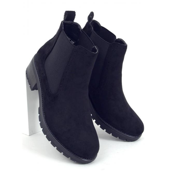 Semišové dámske topánky čiernej farby s jemným vzorom