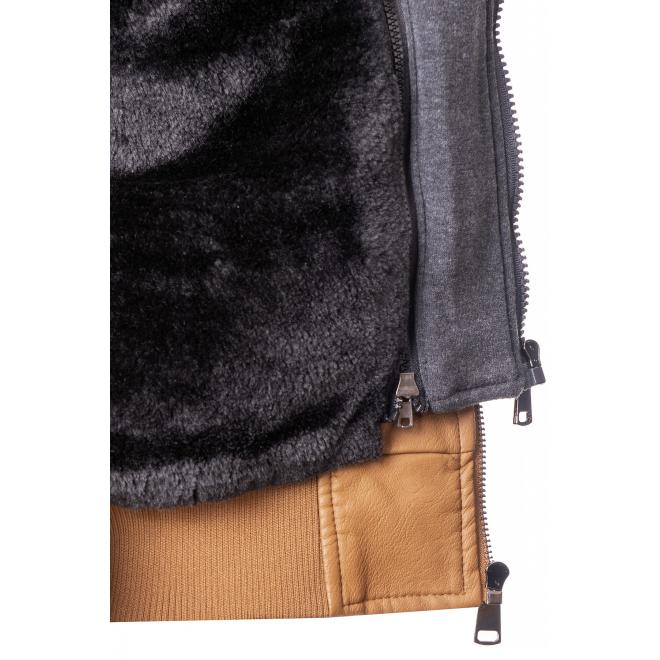 Zimná pánska kožená bunda hnedej farby s kožušinovou podšívkou