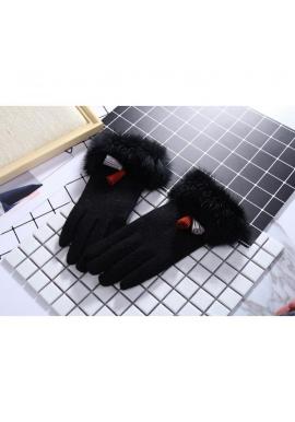 Čierne elegantné rukavice s kožušinou pre dámy