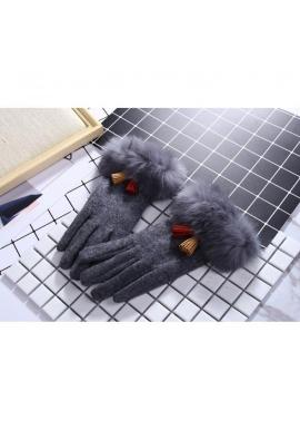 Dámske elegantné rukavice s kožušinou v sivej farbe