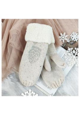 Béžové teplé rukavice s kamienkami pre dámy