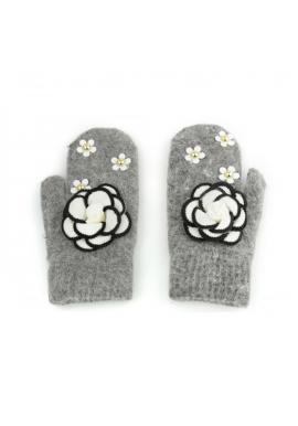 Tmavosivé zimné rukavice s kvetmi pre dámy