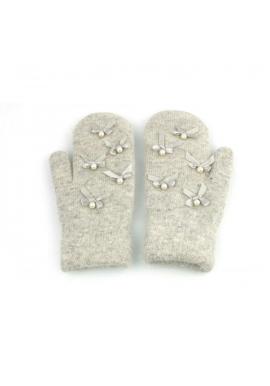 Sivé zimné rukavice s mašľami a perlami pre dámy