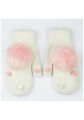 Zimné dámske rukavice béžovej farby s pompónmi