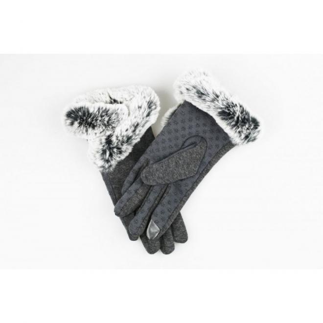 Sivé teplé rukavice s kožušinou pre dámy
