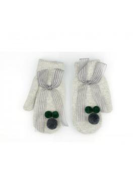Dámske zimné rukavice s pompónmi a mašľou v sivej farbe
