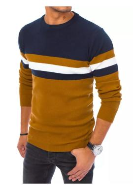Modro-hnedý štýlový sveter s kontrastnými pruhmi pre pánov