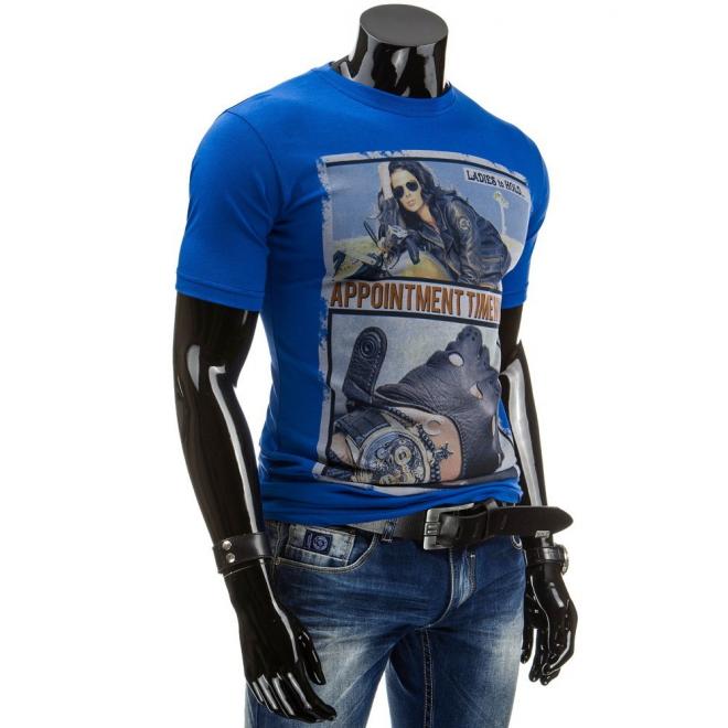 Tričko pre pánov so štýlovou potlačou v modrej farbe