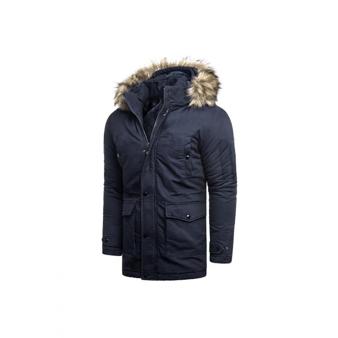 Pánska dlhšia bunda na zimu v tmavomodrej farbe
